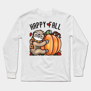 Happy Fall Cute Sloth love Autumn Pumpkin Leaf Long Sleeve T-Shirt